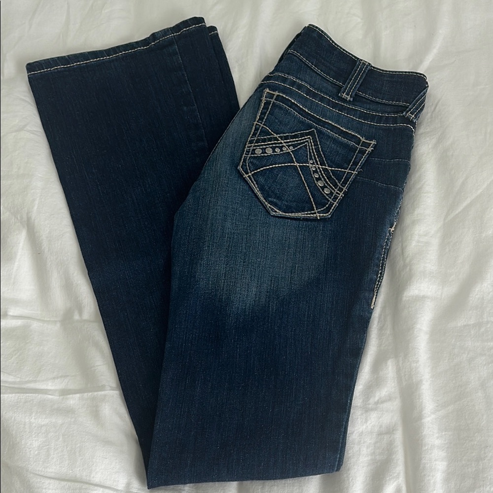 Ariat Blue Boot Cut Jeans with Geometric Stitching
